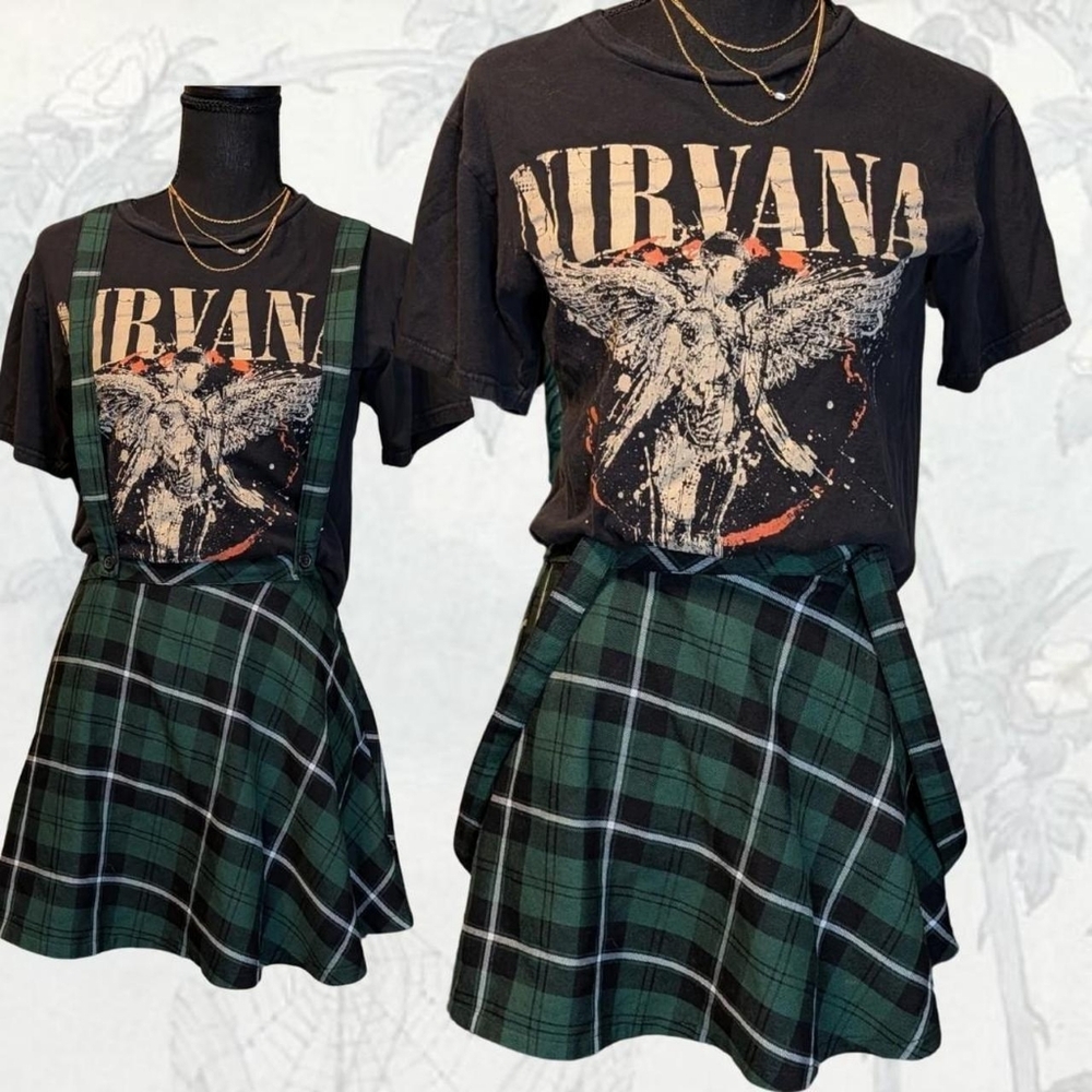 Royal Bones By Daang Woodman Alt Green Plaid Skirt